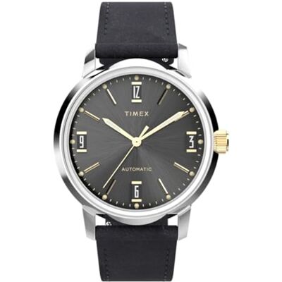 Timex Marlin Automatic 40 mm herrklocka Svart snabbfrigörande läderarmband i två delar, svart urtavla, boett i rostfritt stål TW2W33900 Timex Marlin Automatic 40 mm herrklocka Svart snabbfrigörande läderarmband i två delar, svart urtavla, boett i rostfritt stål TW2W33900