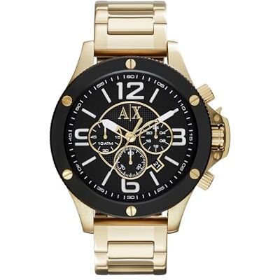 Giorgio Armani Watch For Men, Quartz Chronograph-rörelse och 48 mm boettstorlek med rostfritt stålrem, Guldton och svart Giorgio Armani Watch For Men, Quartz Chronograph-rörelse och 48 mm boettstorlek med rostfritt stålrem, Guldton och svart
