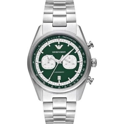 Giorgio Armani klocka för män, kvarts 2 sub dial kronografrörelse och 42 mm fodralstorlek med rostfritt stålband Giorgio Armani klocka för män, kvarts 2 sub dial kronografrörelse och 42 mm fodralstorlek med rostfritt stålband