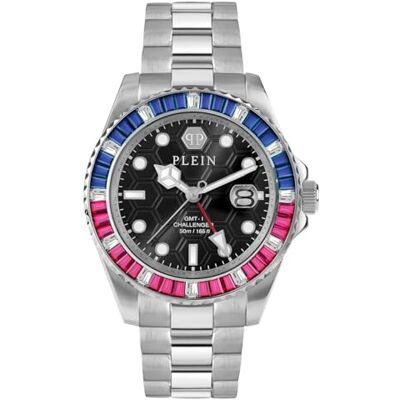 Philipp Plein unisex klocka analog kvarts GMT-I Challenger BAGUETTES rostfritt stål, silver, Armband Philipp Plein unisex klocka analog kvarts GMT-I Challenger BAGUETTES rostfritt stål, silver, Armband