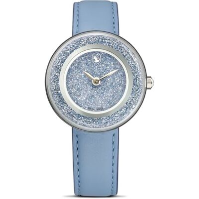 Swarovski Crystalline Luster klocka, schweizisk tillverkad, läderband, blå, rostfritt stål, En storlek Swarovski Crystalline Luster klocka, schweizisk tillverkad, läderband, blå, rostfritt stål, En storlek
