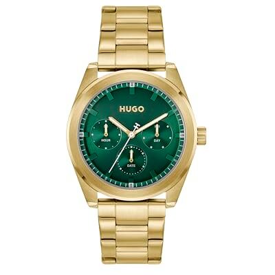 HUGO analog multifunktionell kvartsklocka för män #Bright sportkollektion med ljusgult guld rostfritt stålarmband 1530425 HUGO analog multifunktionell kvartsklocka för män #Bright sportkollektion med ljusgult guld rostfritt stålarmband 1530425