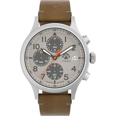 Timex Expedition North klocka på 42 mm för män – brunt läder – vegansk snabbfrigörande rem, grå urtavla, IP-stålboett, TW2Y29900 Timex Expedition North klocka på 42 mm för män – brunt läder – vegansk snabbfrigörande rem, grå urtavla, IP-stålboett, TW2Y29900