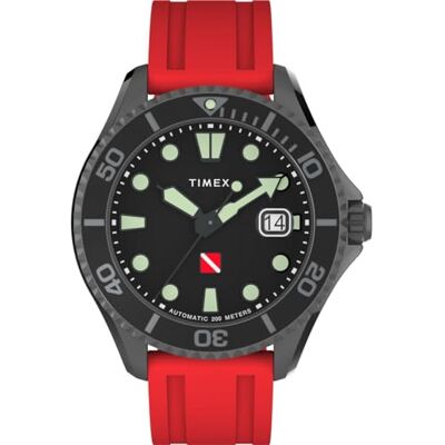 Timex Automatisk herr analog armbandsklocka med gummiband Tiburón, röd, Rem Timex Automatisk herr analog armbandsklocka med gummiband Tiburón, röd, Rem