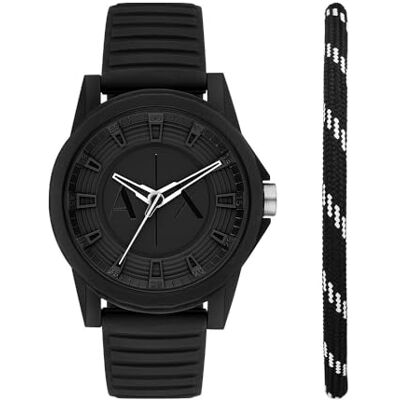 Giorgio Armani AX7159SET Analog Quartz klocka med silikonband för män, Svart Giorgio Armani AX7159SET Analog Quartz klocka med silikonband för män, Svart