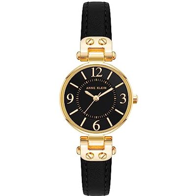 Anne Klein damklocka med läderarmband, Svart/guld Anne Klein damklocka med läderarmband, Svart/guld