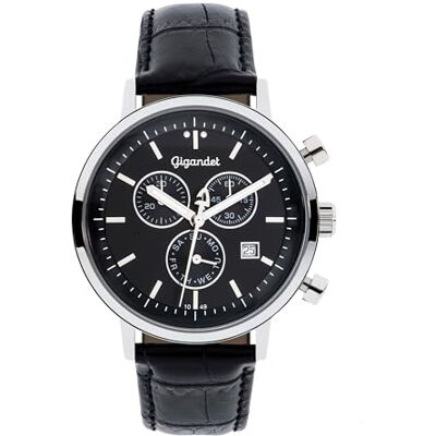 Gigandet Unisex analog japanskt kvartsurverk klocka med läderarmband 12VNAG6NE/004, svart Gigandet Unisex analog japanskt kvartsurverk klocka med läderarmband 12VNAG6NE/004, svart