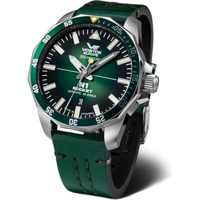Vostok Europe Herrklocka med N1 Rocket automatisk 20ATM SII NH35A Datum Herrklocka, 225a710 grön/grön, armband Vostok Europe Herrklocka med N1 Rocket automatisk 20ATM SII NH35A Datum Herrklocka, 225a710 grön/grön, armband