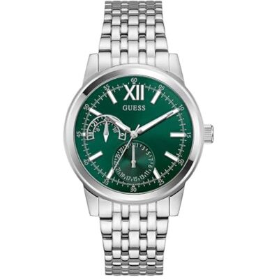 GUESS Emerson herrarmbandsur rostfritt stål, 42 mm, rostfritt stål armband, silver, 5 bar, urtavla: grön, datumvisning, GW0976G5 GUESS Emerson herrarmbandsur rostfritt stål, 42 mm, rostfritt stål armband, silver, 5 bar, urtavla: grön, datumvisning, GW0976G5