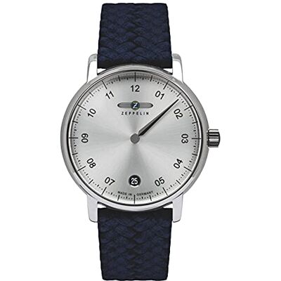 Zeppelin damklocka med läderrem 36 mm ETA kvarts monotimer envisarklocka datum 8643, silver, Rem Zeppelin damklocka med läderrem 36 mm ETA kvarts monotimer envisarklocka datum 8643, silver, Rem