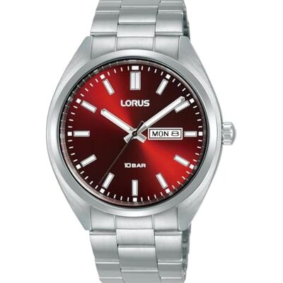 Lorus Analog kvarts klocka för män med armband i rostfritt stål, silver/grön, Silver/röd, Armband Lorus Analog kvarts klocka för män med armband i rostfritt stål, silver/grön, Silver/röd, Armband