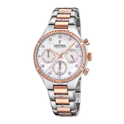 FESTINA Dam kronograf kvarts klocka med rostfritt stål armband F20403/1 FESTINA Dam kronograf kvarts klocka med rostfritt stål armband F20403/1