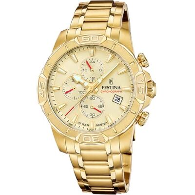 Festina klocka för män F20705/2 tidlös kronograf guld rostfritt stål fodral guld rostfritt stål band, Guld, Armband Festina klocka för män F20705/2 tidlös kronograf guld rostfritt stål fodral guld rostfritt stål band, Guld, Armband