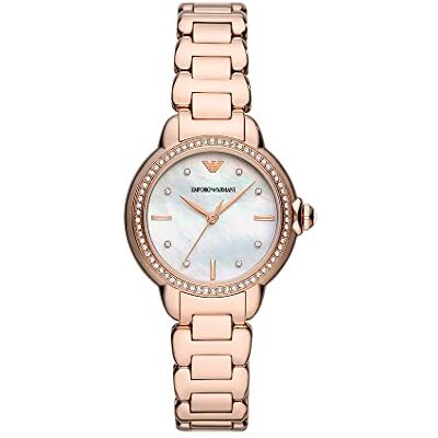 Giorgio Armani klocka för kvinnor, 32 mm roséguldton Quartz trehandsverk och armband i rostfritt stål Giorgio Armani klocka för kvinnor, 32 mm roséguldton Quartz trehandsverk och armband i rostfritt stål