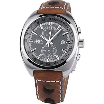 M.O.M. Manifattura Orologiaia Modenese M.O.M. Tillverkning Modenese Kvarts Kronograf Män med läderrem, Brun/Silver/Gris, rem M.O.M. Manifattura Orologiaia Modenese M.O.M. Tillverkning Modenese Kvarts Kronograf Män med läderrem, Brun/Silver/Gris, rem