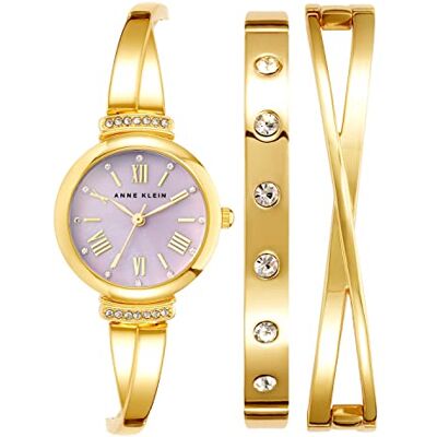 Anne Klein set med förstklassigt kristallaccentuerat armband och klocka för kvinnor, Guld/lavendel Anne Klein set med förstklassigt kristallaccentuerat armband och klocka för kvinnor, Guld/lavendel