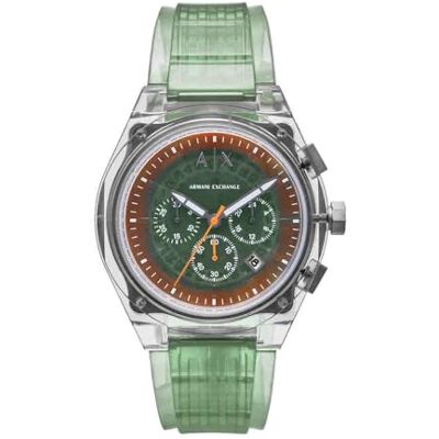 Giorgio Armani Orologio da uomo, kvartsurverk kronograf och cassa da 44 mm med bälte i polyuretan, Ljusgrön och silverton, 44MM, armband Giorgio Armani Orologio da uomo, kvartsurverk kronograf och cassa da 44 mm med bälte i polyuretan, Ljusgrön och silverton, 44MM, armband