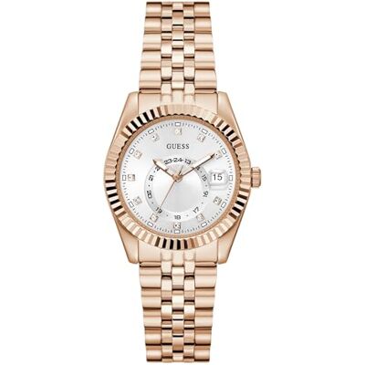GUESS JADA kvinnors roséguld rostfritt stål armband mineralglas silver urtavla 3 bar fodral diameter 34 mm GW0936L4 GUESS JADA kvinnors roséguld rostfritt stål armband mineralglas silver urtavla 3 bar fodral diameter 34 mm GW0936L4