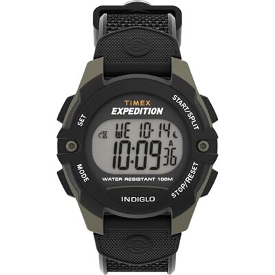 Timex Expedition 41 mm herrklocka Svart hartsarmband i två delar, digital urtavla, grön boett TW4B28500 Timex Expedition 41 mm herrklocka Svart hartsarmband i två delar, digital urtavla, grön boett TW4B28500