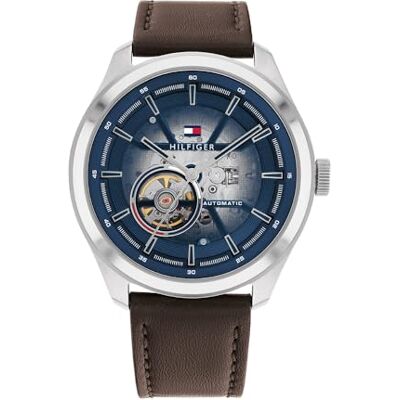 Tommy Hilfiger Automatisk klocka för män med mörkbrun läderrem 1791888 Tommy Hilfiger Automatisk klocka för män med mörkbrun läderrem 1791888