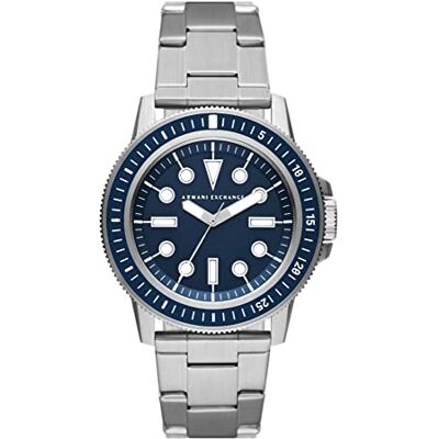 Giorgio Armani Watch For Men, Quartz Three hand movement och 42 mm boettstorlek med rostfritt stålrem, Grå och blågrön Giorgio Armani Watch For Men, Quartz Three hand movement och 42 mm boettstorlek med rostfritt stålrem, Grå och blågrön