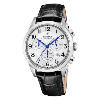 Festina Swiss tillverkad för män vitt läder klocka armband, SILVER, 41, Rem Festina Swiss tillverkad för män vitt läder klocka armband, SILVER, 41, Rem