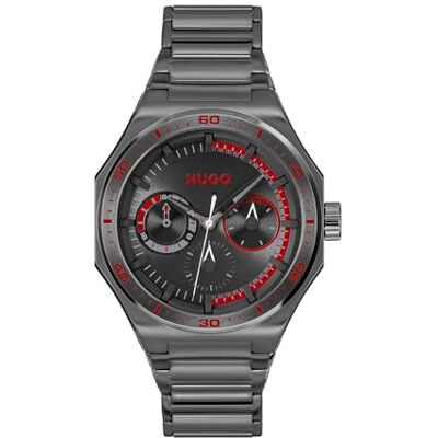 HUGO analog multifunktion kvartsur för män #Grail Sport kollektion med grått armband i rostfritt stål – 1530401, Svart, En storlek HUGO analog multifunktion kvartsur för män #Grail Sport kollektion med grått armband i rostfritt stål – 1530401, Svart, En storlek