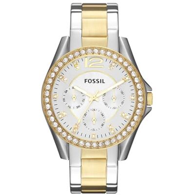 Fossil Riley Damklocka, kronografverk med armband i rostfritt stål eller läder Fossil Riley Damklocka, kronografverk med armband i rostfritt stål eller läder