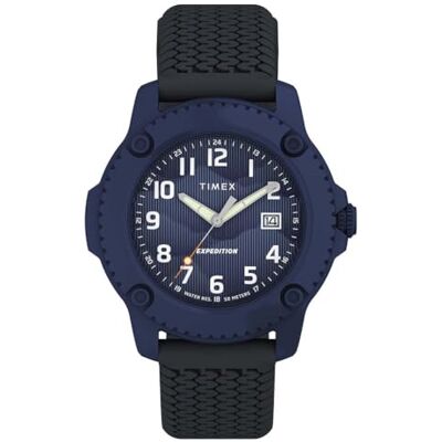 Timex TW4B34600 Expedition Timmer Kvartsur på 42 mm för män – svart silikonrem med blå urtavla Timex TW4B34600 Expedition Timmer Kvartsur på 42 mm för män – svart silikonrem med blå urtavla