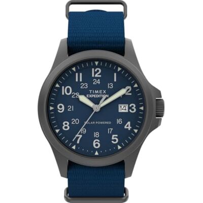 Timex TW2Y31700 Expedition Field Post Solar kvartsur på 41 mm för män – blå miljövänlig tygrem med blå urtavla och safirkristall Timex TW2Y31700 Expedition Field Post Solar kvartsur på 41 mm för män – blå miljövänlig tygrem med blå urtavla och safirkristall