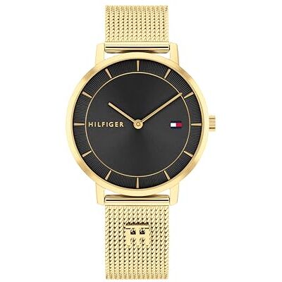 Tommy Hilfiger Tea klocka guld och svart analog dam 1782739-35 mm boett, svart urtavla, kvartsverk, nätarmband, Guldfärgad Tommy Hilfiger Tea klocka guld och svart analog dam 1782739-35 mm boett, svart urtavla, kvartsverk, nätarmband, Guldfärgad