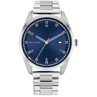 Tommy Hilfiger Analogt kvartsur för män med rem i rostfritt stål 1710455, Marinblått Xsp, armband Tommy Hilfiger Analogt kvartsur för män med rem i rostfritt stål 1710455, Marinblått Xsp, armband
