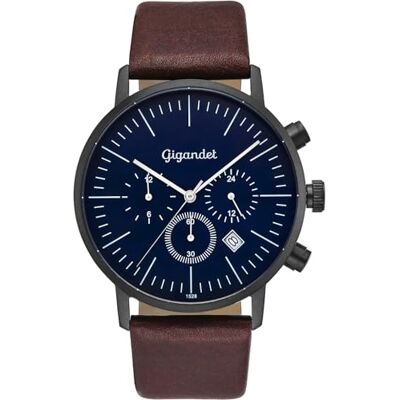 Gigandet Analog japansk kvartsurverk klocka för män med läderarmband 6VNAG22NE/002, blå Gigandet Analog japansk kvartsurverk klocka för män med läderarmband 6VNAG22NE/002, blå
