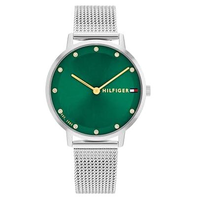 Tommy Hilfiger analog kvartsklocka för kvinnor – finns med armband i rostfritt stål, nätarmband eller läderrem, gRÖN, armband Tommy Hilfiger analog kvartsklocka för kvinnor – finns med armband i rostfritt stål, nätarmband eller läderrem, gRÖN, armband