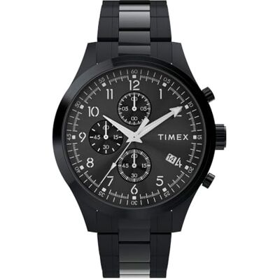 Timex Trend klocka på 43 mm för män – svart armband i rostfritt stål, svart urtavla, svart boett, TW2Y01600 Timex Trend klocka på 43 mm för män – svart armband i rostfritt stål, svart urtavla, svart boett, TW2Y01600