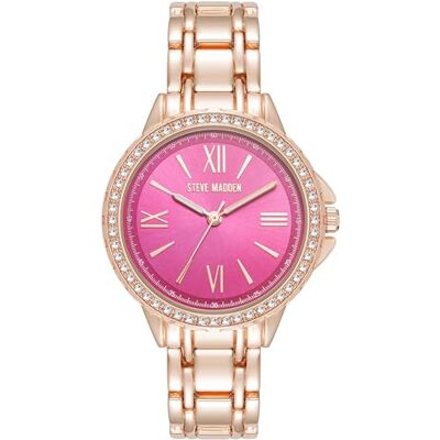Steve Madden Armbandsklocka med äkta kristallaccent för kvinnor, Hot Pink/Rose Gold Steve Madden Armbandsklocka med äkta kristallaccent för kvinnor, Hot Pink/Rose Gold