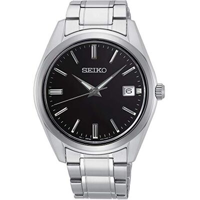 Seiko UK Limited EU kvartsur för män analog med stålrem, Silver & svart, talla única, armband Seiko UK Limited EU kvartsur för män analog med stålrem, Silver & svart, talla única, armband