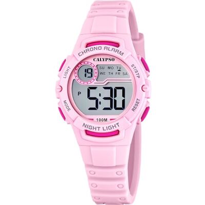 Calypso Digital barnklocka gummiarmband vattentät 10 ATM kalenderdatum kronograf dubbel timme larm 12/24 h juniorkollektion K5852, rosa, rem Calypso Digital barnklocka gummiarmband vattentät 10 ATM kalenderdatum kronograf dubbel timme larm 12/24 h juniorkollektion K5852, rosa, rem