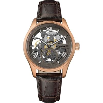 Ingersoll Maverick herrklocka 48 mm automatisk klocka med grå urtavla och brun läderrem I17402 Ingersoll Maverick herrklocka 48 mm automatisk klocka med grå urtavla och brun läderrem I17402