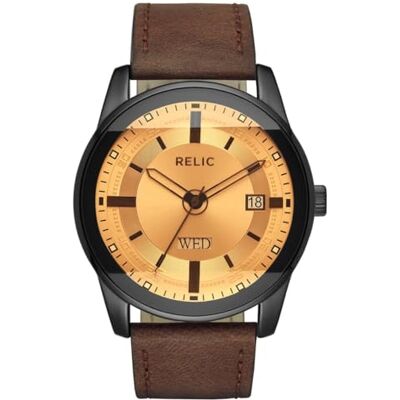 RELIC Herr Everet tre hand dag dejt, brun legering klocka, ZR12229, Brun beige RELIC Herr Everet tre hand dag dejt, brun legering klocka, ZR12229, Brun beige