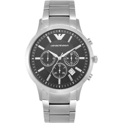 Giorgio Armani klocka för män, kronogravrörelse, 43 mm silver/stål rostfritt stålfodral med rem i rostfritt stål, AR2434 Giorgio Armani klocka för män, kronogravrörelse, 43 mm silver/stål rostfritt stålfodral med rem i rostfritt stål, AR2434