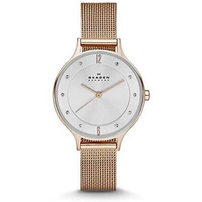 Skagen Freja Lille Damklocka, kvartsurverk med två visare och armband i rostfritt stål eller läder Skagen Freja Lille Damklocka, kvartsurverk med två visare och armband i rostfritt stål eller läder