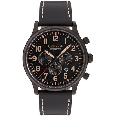 Gigandet Män analog japanskt kvartsurverk klocka med läderarmband 5VNAG15NE/004, svart Gigandet Män analog japanskt kvartsurverk klocka med läderarmband 5VNAG15NE/004, svart
