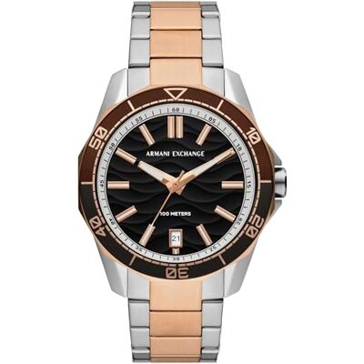 Giorgio Armani Watch For Men, Quartz Three hand date Movement och 44 mm boettstorlek med rostfritt stål eller silikonrem, Silverton och Brun Giorgio Armani Watch For Men, Quartz Three hand date Movement och 44 mm boettstorlek med rostfritt stål eller silikonrem, Silverton och Brun