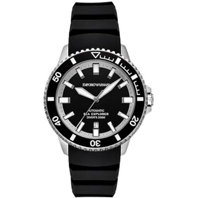 Giorgio Armani Klocka för Herr, Automatisk Tre Visare Datum Urverk och 42 mm Boettstorlek med armband i rostfritt stål eller silikon Giorgio Armani Klocka för Herr, Automatisk Tre Visare Datum Urverk och 42 mm Boettstorlek med armband i rostfritt stål eller silikon