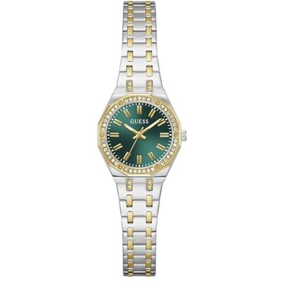 GUESS Damarmbandsur GW0931L8 pixie, 25 mm rostfritt stål tvåfärgad PVD, grön urtavla, kvarts, mineralglas, zirkon, 3 ATM, länkarmband GUESS Damarmbandsur GW0931L8 pixie, 25 mm rostfritt stål tvåfärgad PVD, grön urtavla, kvarts, mineralglas, zirkon, 3 ATM, länkarmband