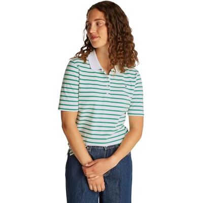 Tommy Hilfiger dam 1985 REG PIQUE POLO SS WW0WW43224, vit, S, Vit (Ecru/Radiant Green Stp), S Tommy Hilfiger dam 1985 REG PIQUE POLO SS WW0WW43224, vit, S, Vit (Ecru/Radiant Green Stp), S
