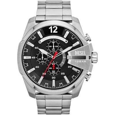 Diesel klocka för män Mega Chief, kvarts kronogravrörelse, 59 mm silver rostfritt stålfodral med rostfritt stålrem, DZ4308 Diesel klocka för män Mega Chief, kvarts kronogravrörelse, 59 mm silver rostfritt stålfodral med rostfritt stålrem, DZ4308