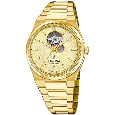 Festina Swiss Made Automatik herrklocka rostfritt stål 316L guld – safirglas, vattentät 10 ATM – F20062/2 automatisk Festina Swiss Made Automatik herrklocka rostfritt stål 316L guld – safirglas, vattentät 10 ATM – F20062/2 automatisk