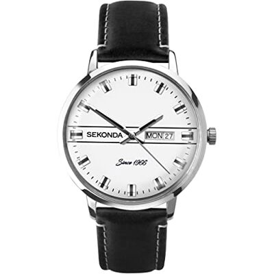 Sekonda 40 mm arv rund analog kvartsur för män tre hand med dag datumfönster, SILVER, armband Sekonda 40 mm arv rund analog kvartsur för män tre hand med dag datumfönster, SILVER, armband